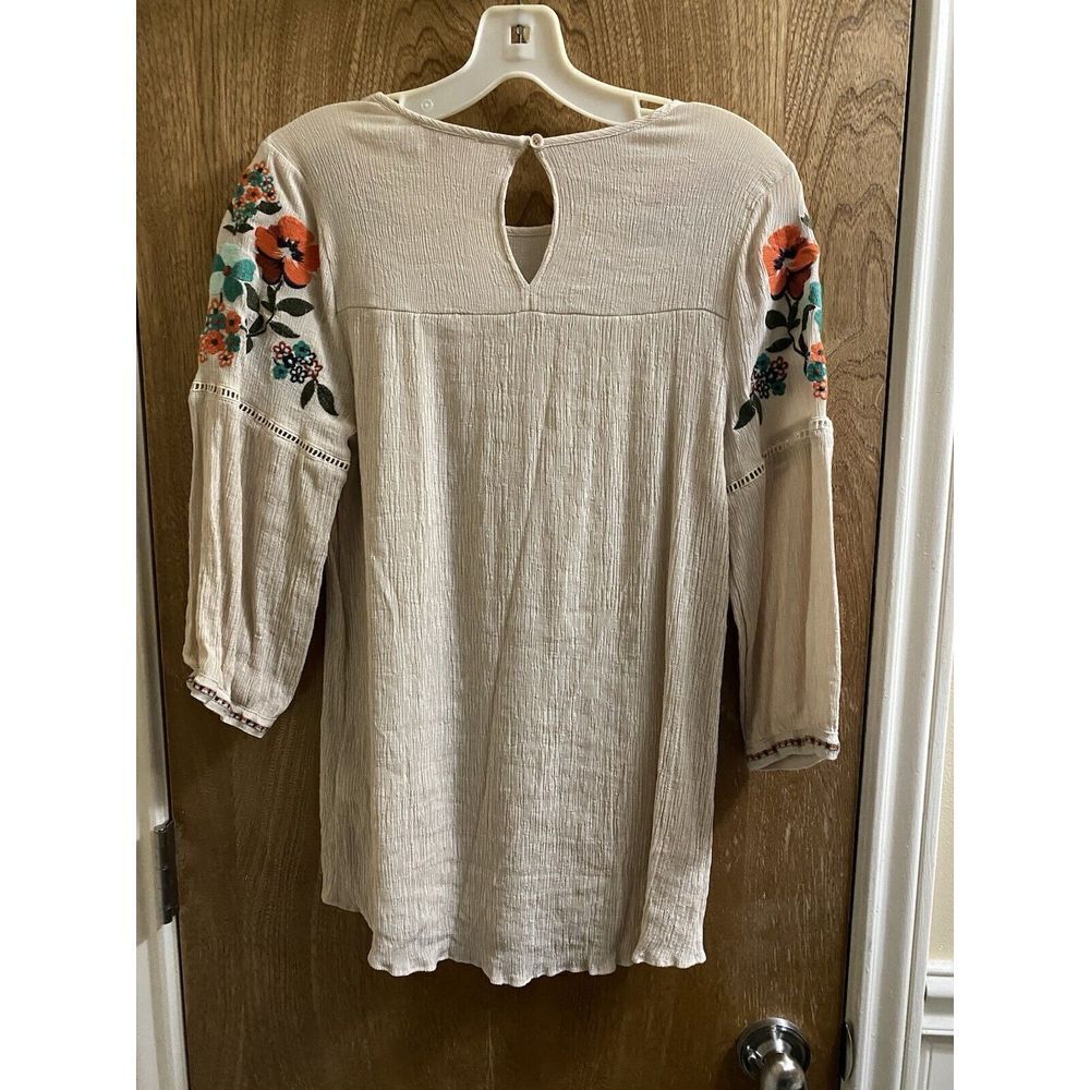 Gibson Latimer Sheer Ivory Womens S Boho Floral Embroidered Blouse Colorful - Picture 12 of 15